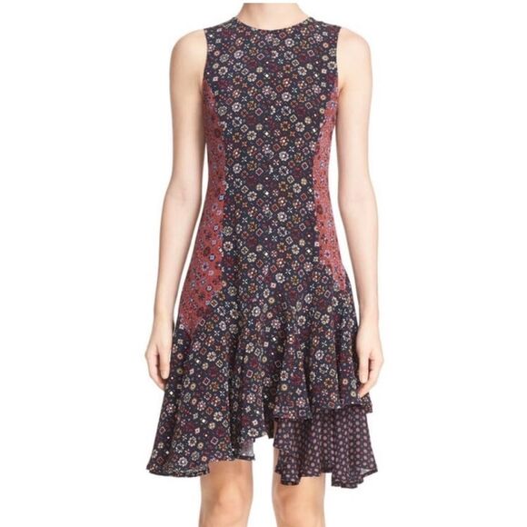 Derek Lam 10 Crosby Foulard Medallion Print Silk Dress Sz 8 Boho Career Office - Picture 2 of 15